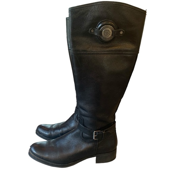 Bussola Siena Black Leather Tall Riding Boots  Buckle Strap sz 37 (US 6.5-7) - Picture 2 of 13